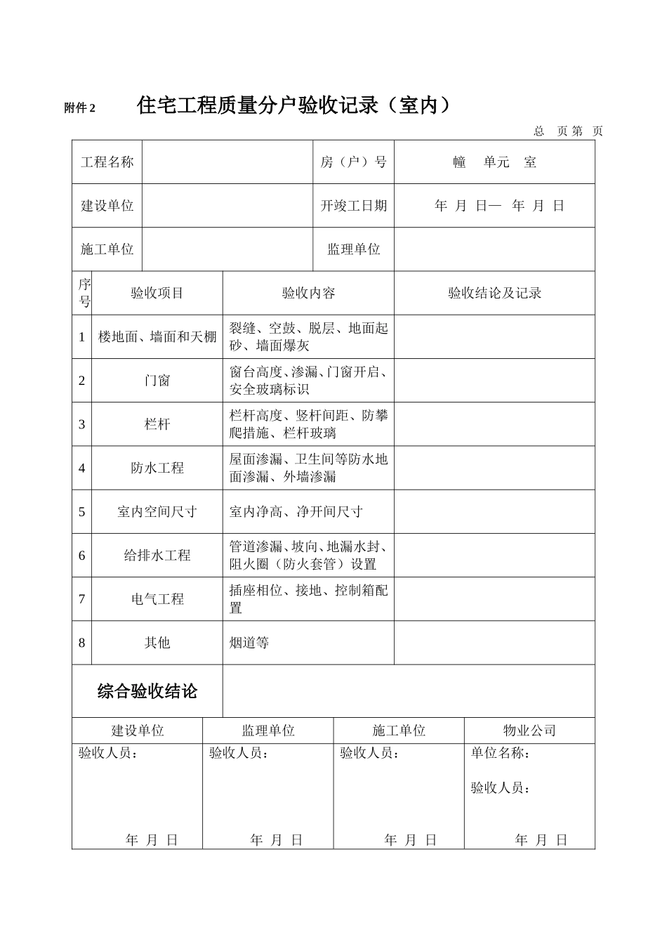 住宅工程质量分户验收记录_第1页