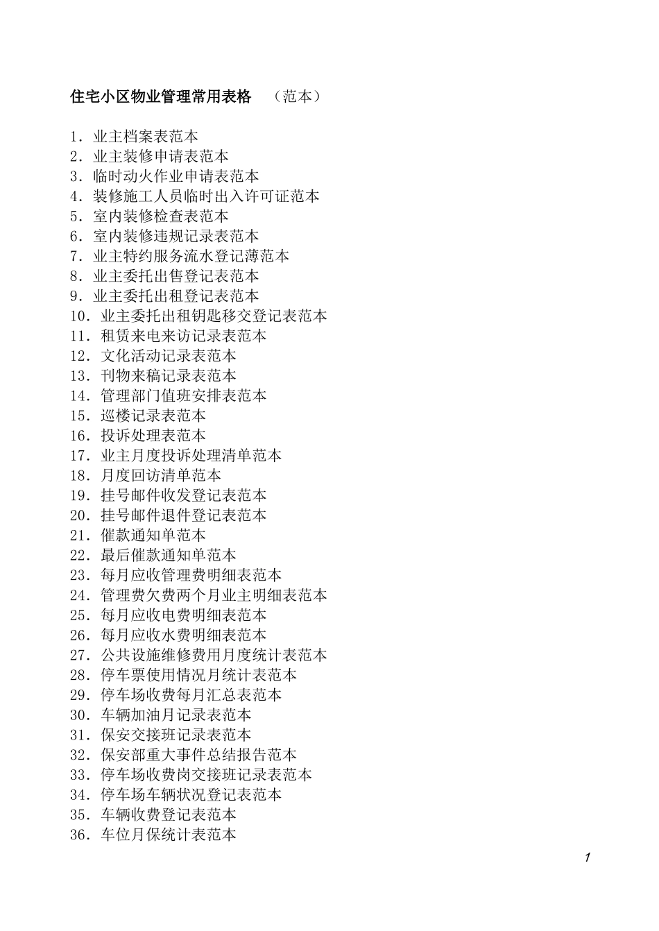 住宅小区物业管理常用表格_第1页
