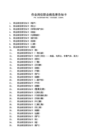 作业岗位职业病危害告知卡(43例)(同名10269)