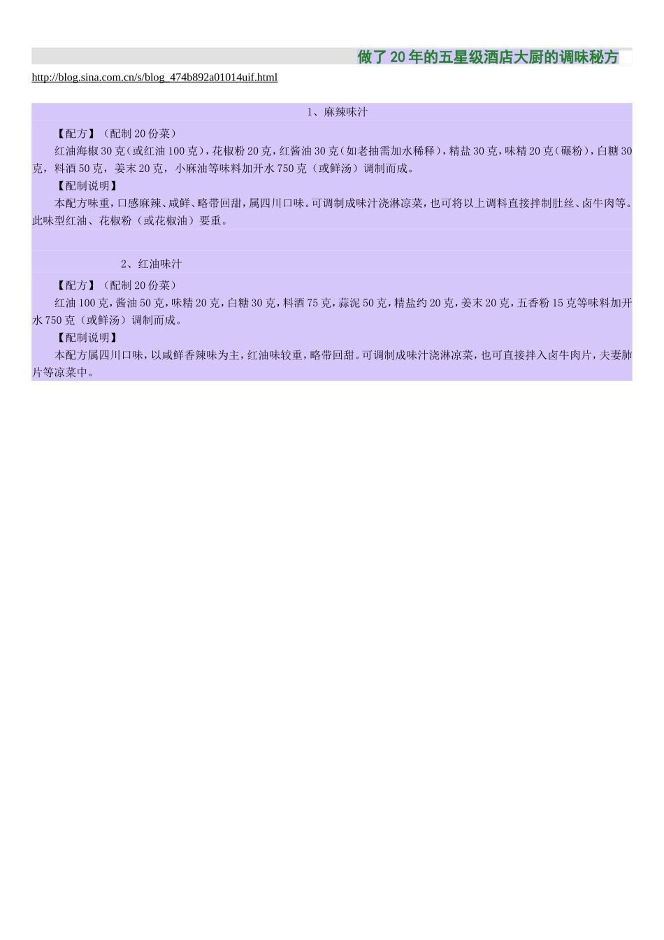 做了20年的五星级酒店大厨的调味秘方_第1页