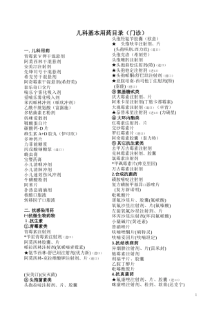儿科基本用药目录(门诊)
