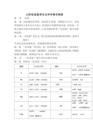 儿科危急值项目及评价报告制度