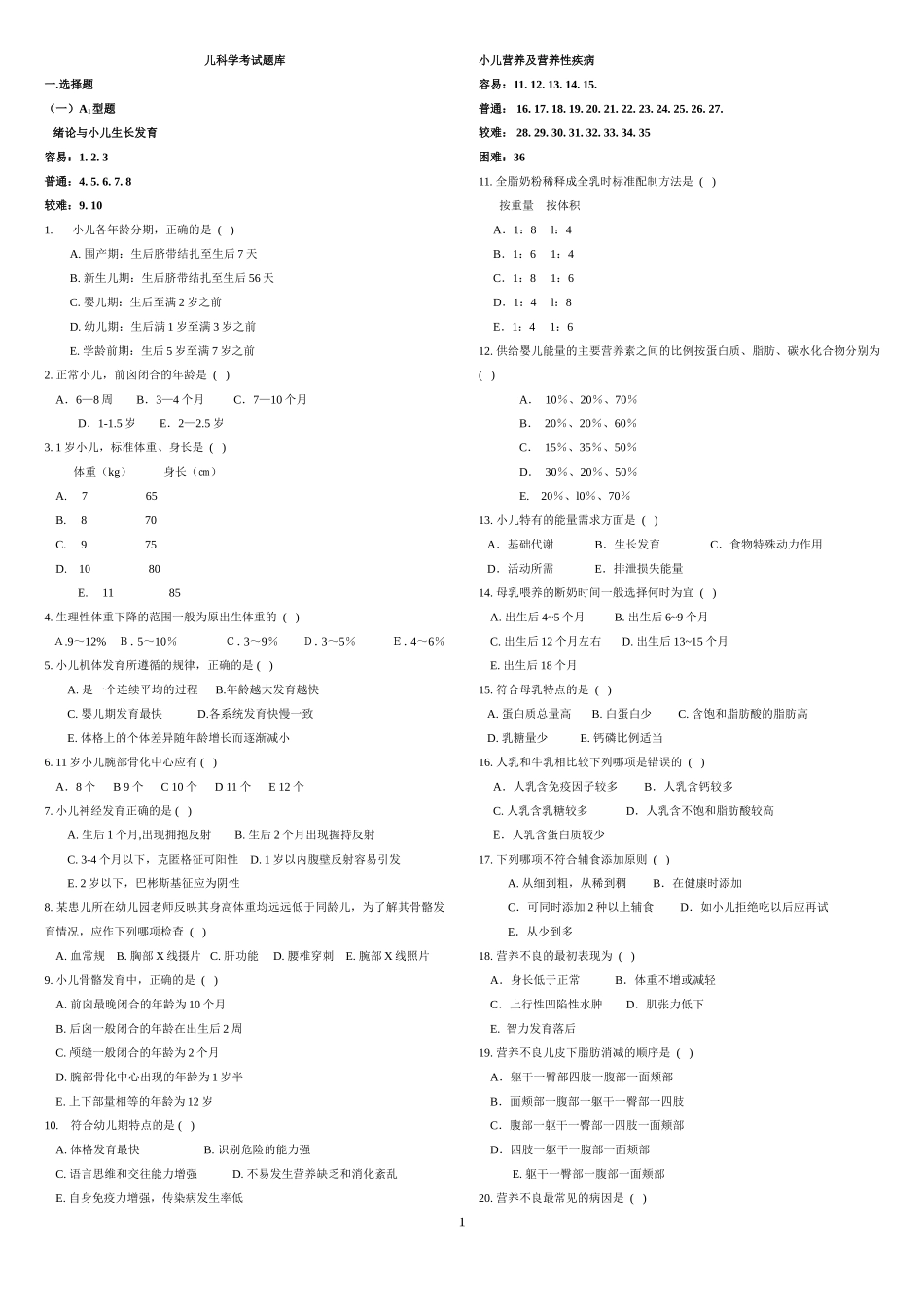 儿科学考试题库_第1页
