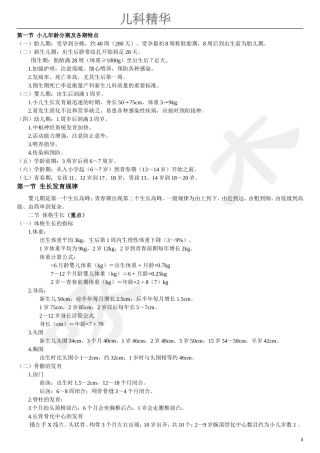 儿科学重点总结(精华版)(同名16597)