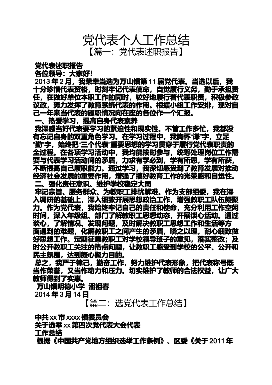 党代表个人工作总结_第1页