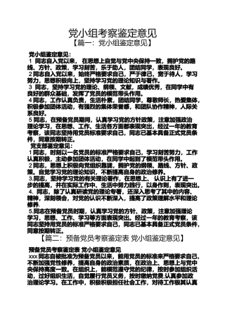 党小组考察鉴定意见