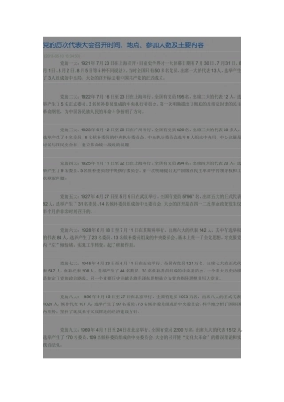 党的历次代表大会召开时间