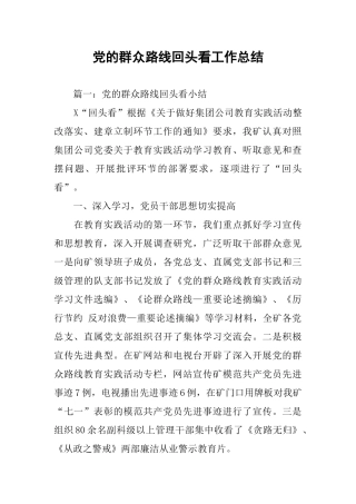 党的群众路线回头看工作总结