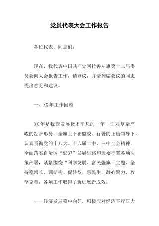 党员代表大会工作报告