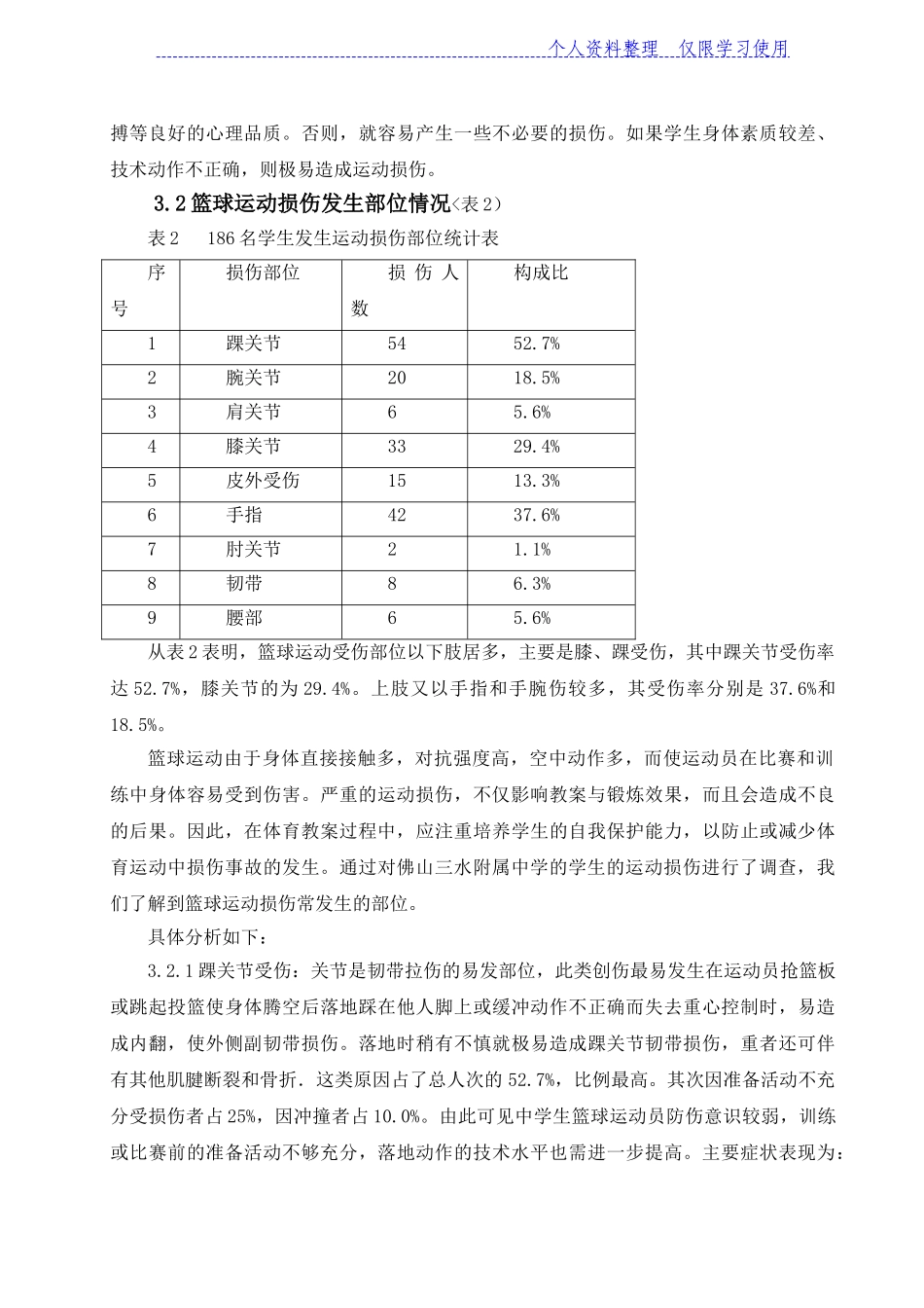 佛山水附属中学篮球运动损伤调查研究报告_第3页