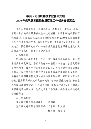 党风廉政建设分解意见2010