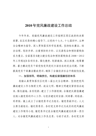 党风廉政建设工作总结2010