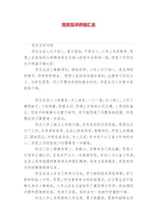 党员互评评语汇总