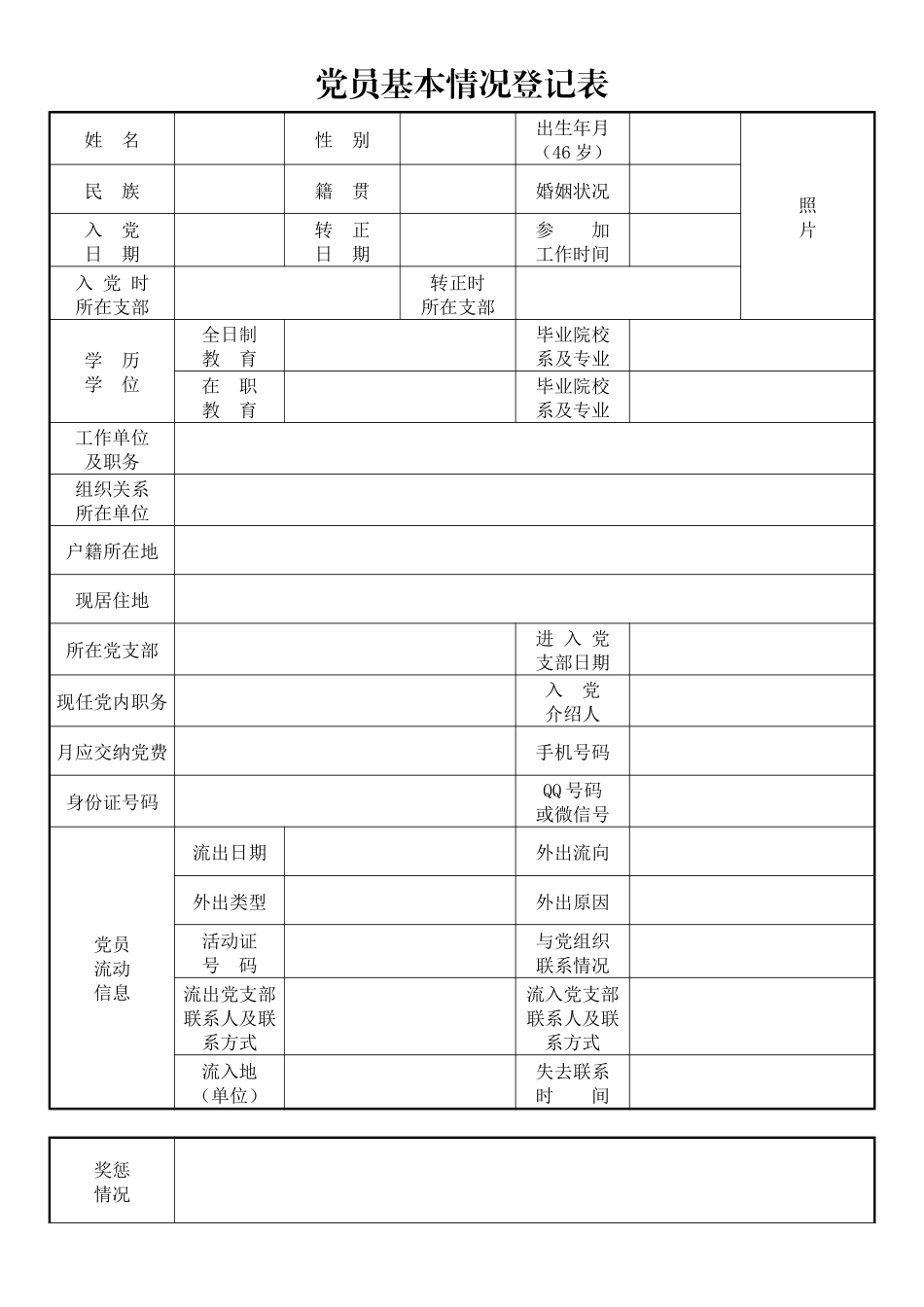 党员基本情况登记表及填写说明_第1页