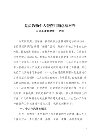 党员教师个人查摆问题总结材料