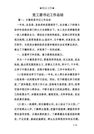 党工委书记工作总结