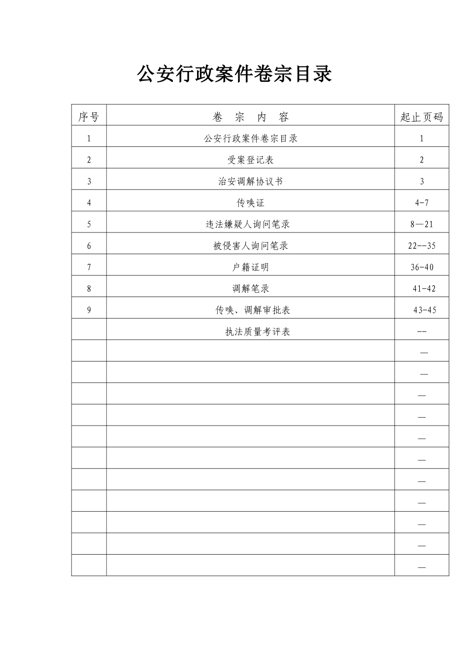 公安行政调解案件卷宗目录示例_第2页