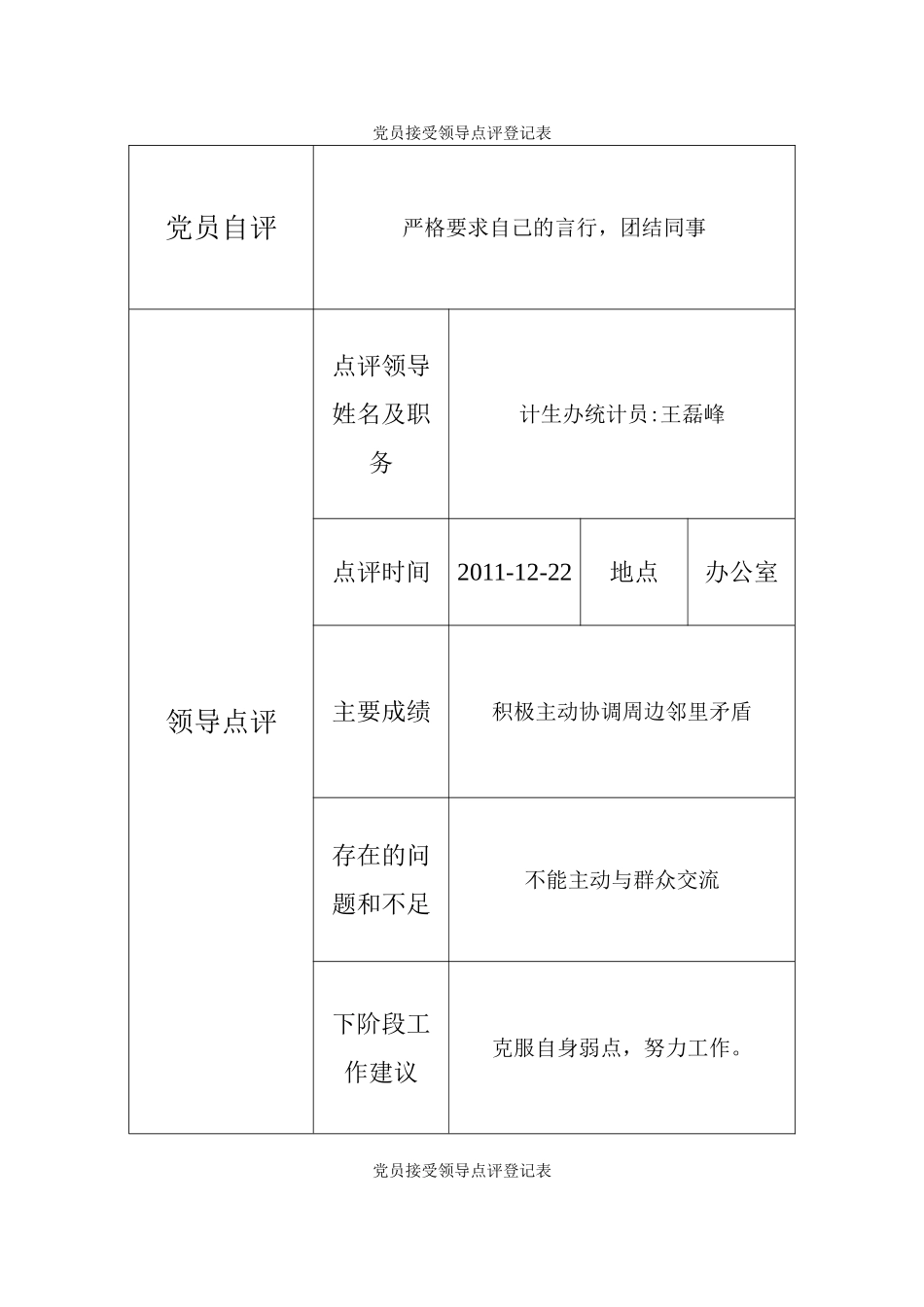 党员接受领导点评登记表2011.12_第2页