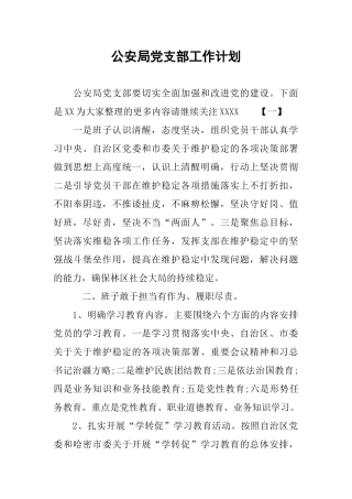 公安局党支部工作计划