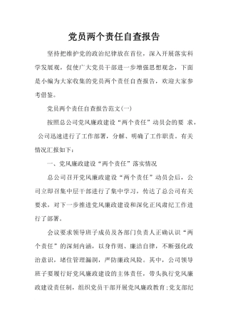 党员两个责任自查报告