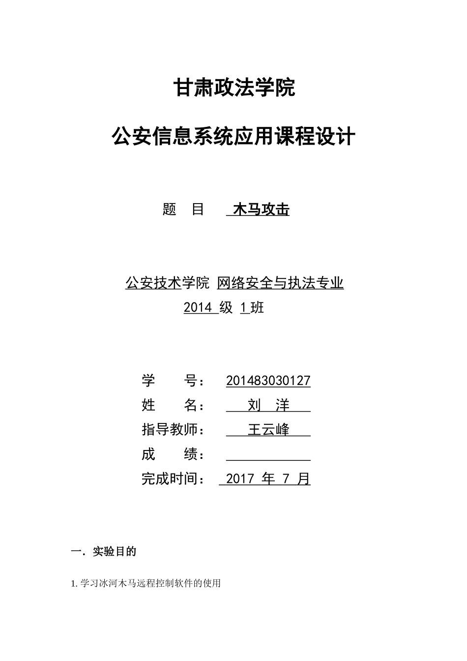 公安信息系统应用课程设计_第1页