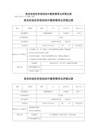 党员在创先争优活动中接受领导点评登记表