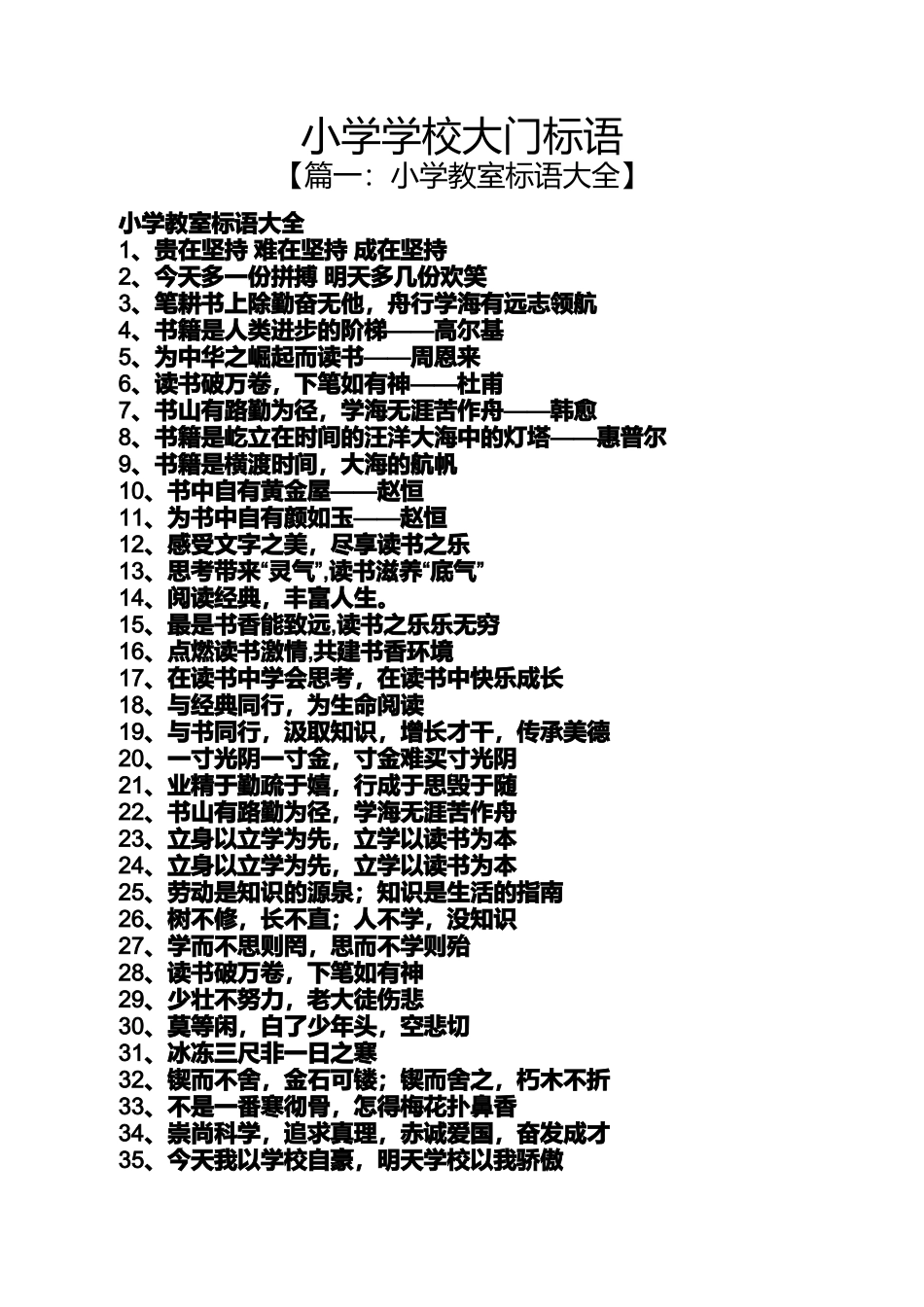 六年级作文之小学学校大门标语_第1页