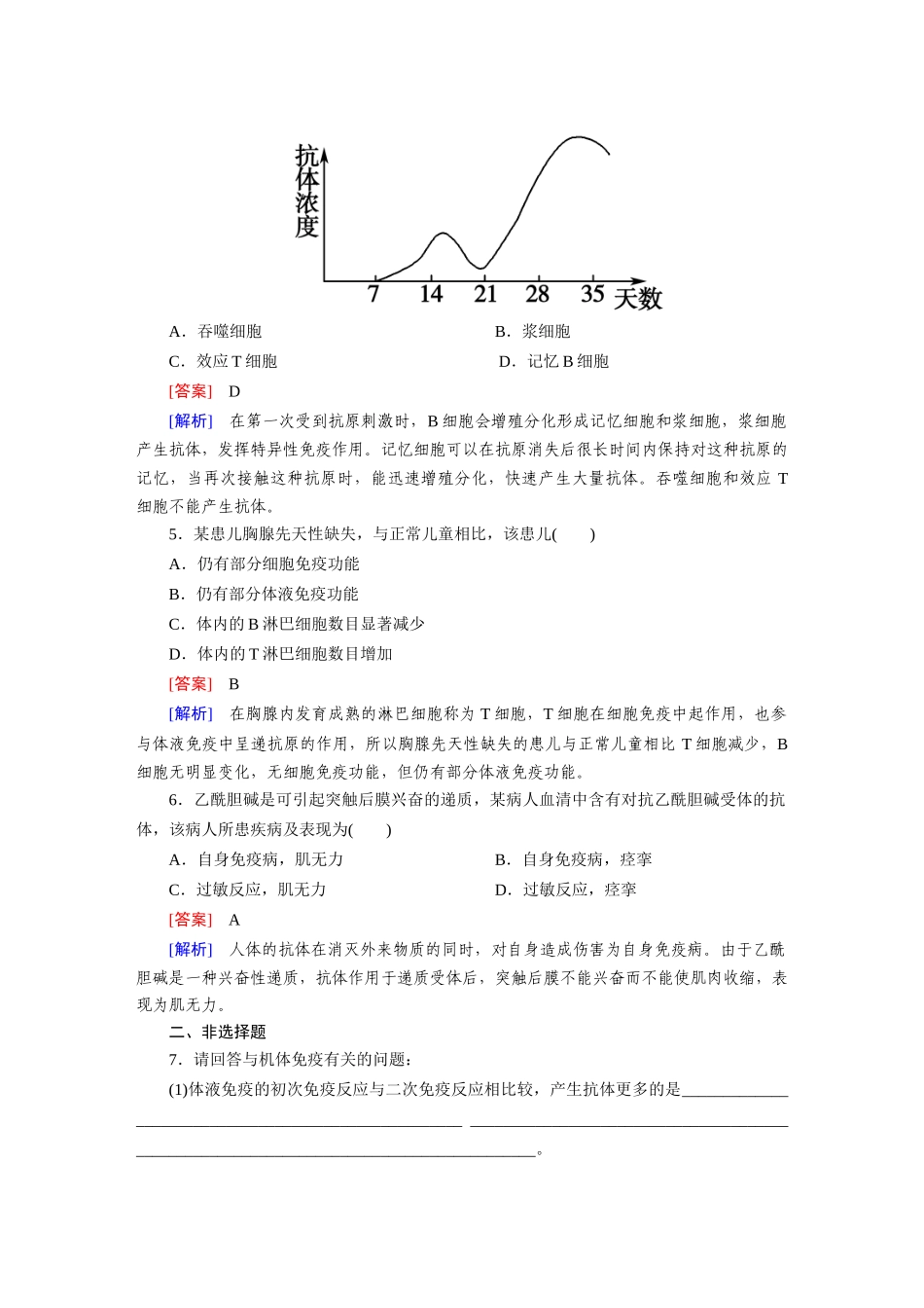 高中生物 2-4 免疫调节课后强化作业 新人教版必修3_第2页