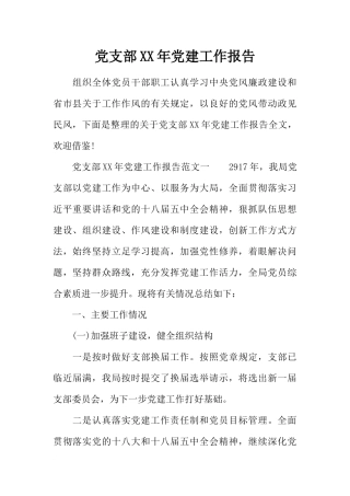 党支部XX年党建工作报告
