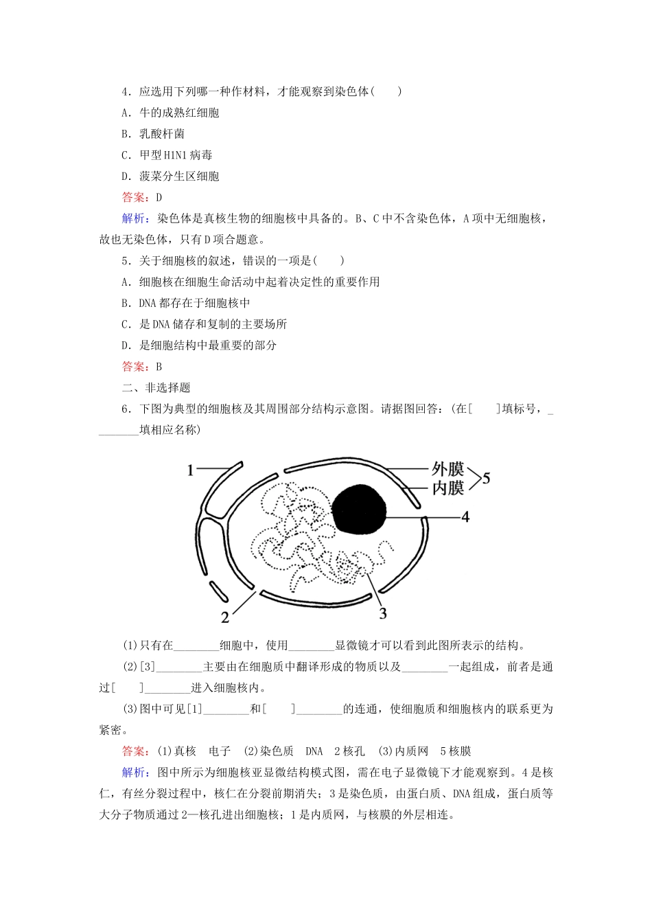 高中生物 3-3 细胞核 系统的控制中心配套训练 新人教版必修1_第2页