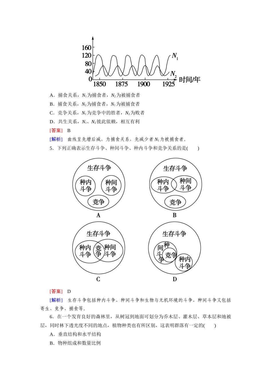 高中生物 4-3 群落的结构课后强化作业 新人教版必修3_第2页