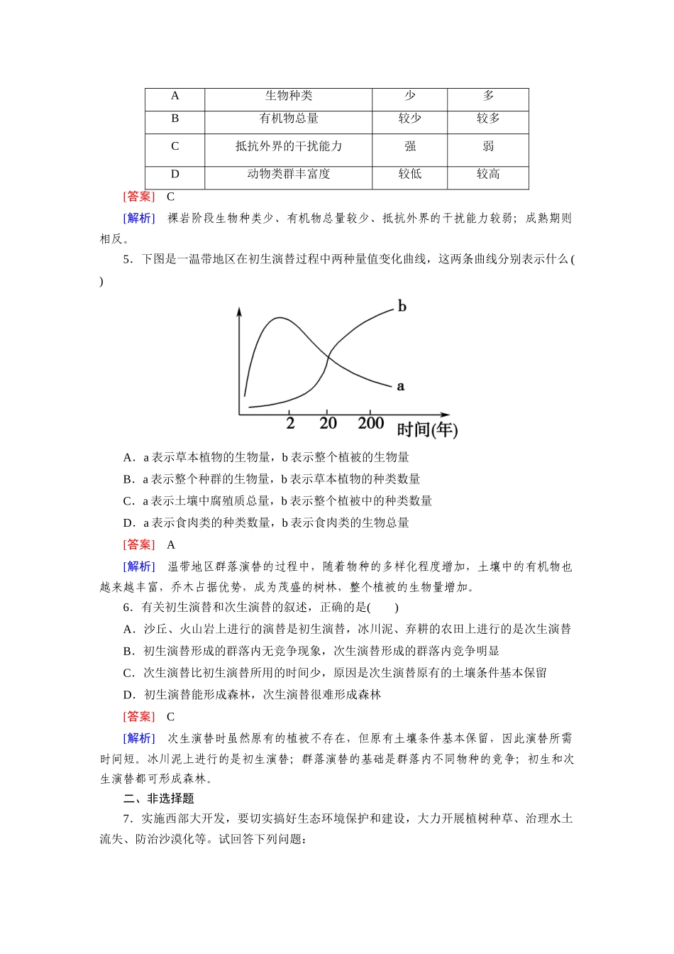 高中生物 4-4 群落的演替课后强化作业 新人教版必修3_第2页