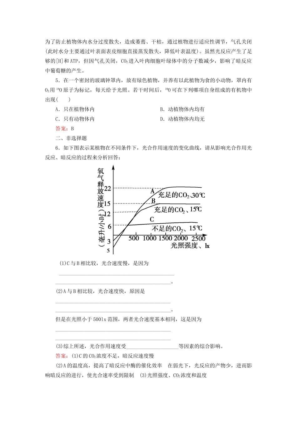 高中生物 5-4 能量之源 光与光合作用配套训练 新人教版必修1_第2页