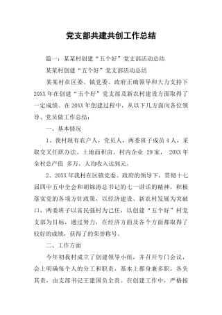 党支部共建共创工作总结