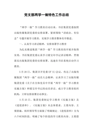 党支部两学一做特色工作总结