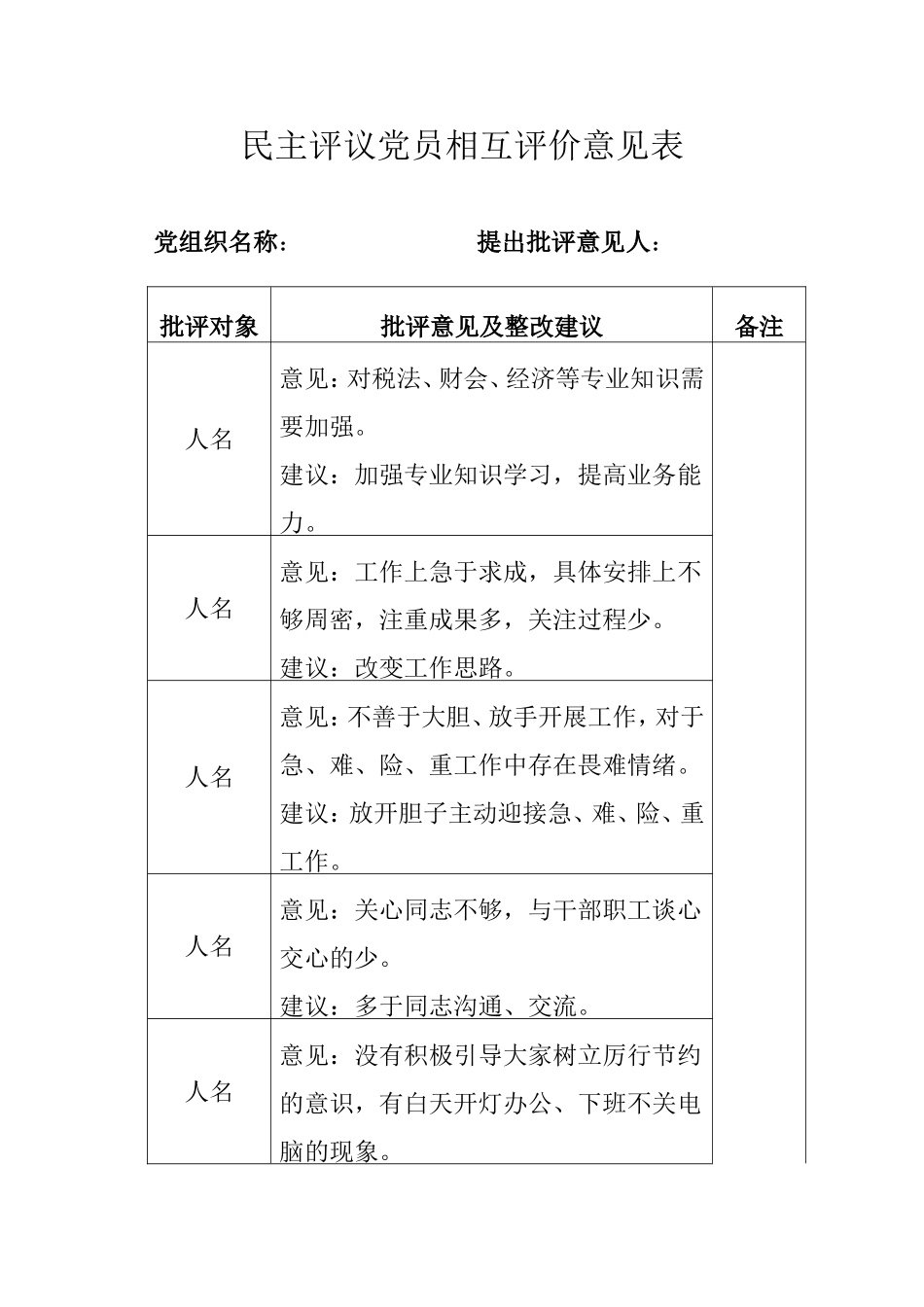 党支部民主评议-个人整改措施_第1页