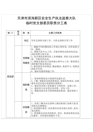 党支部委员职责分工表