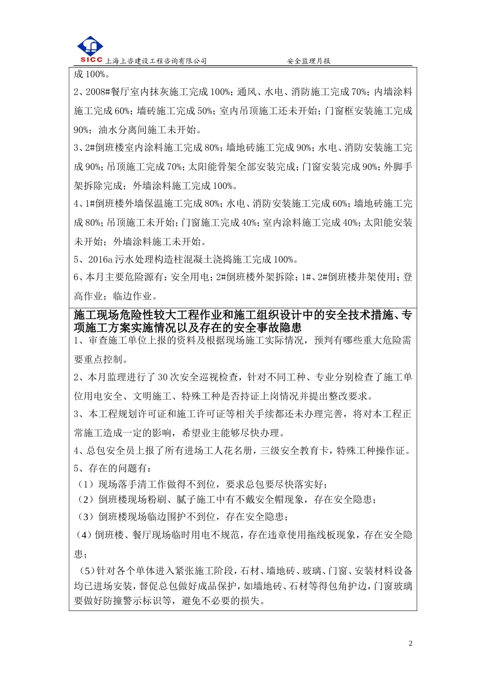 倒班楼、餐厅及污水处理站工程安全月报12_第2页