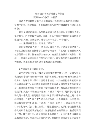 低年级识字教学听课心得体会