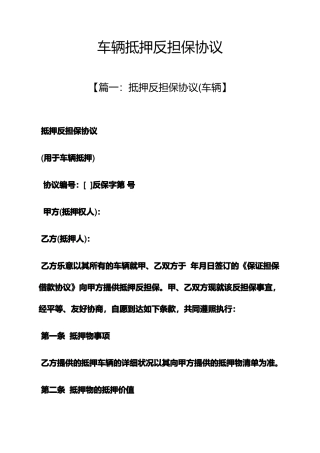 担保书之车辆抵押反担保合同