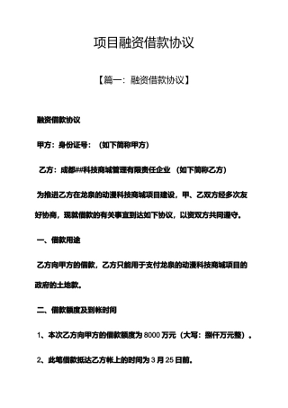 合同范本之项目融资借款合同