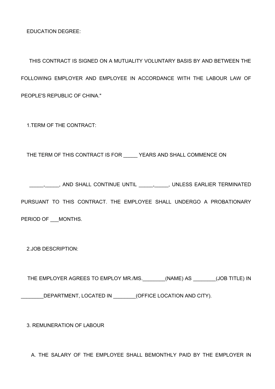 劳动合同范本英文版_第2页
