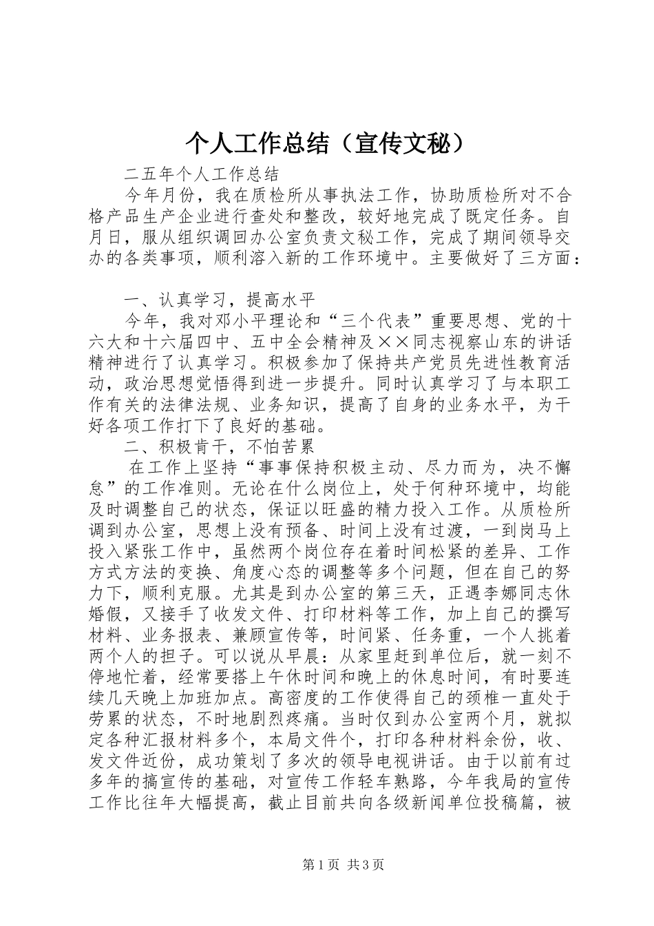 个人工作总结（宣传文秘）_第1页