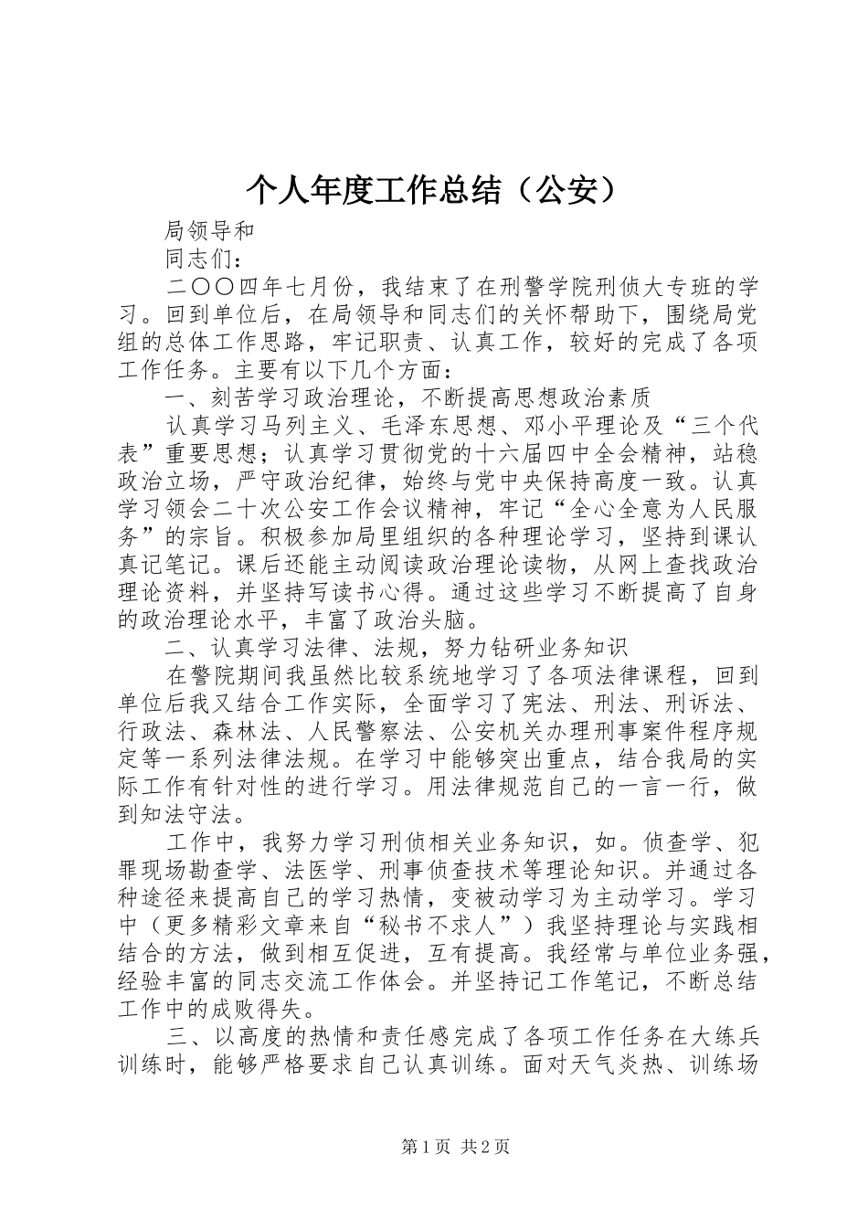 个人年度工作总结（公安）_第1页