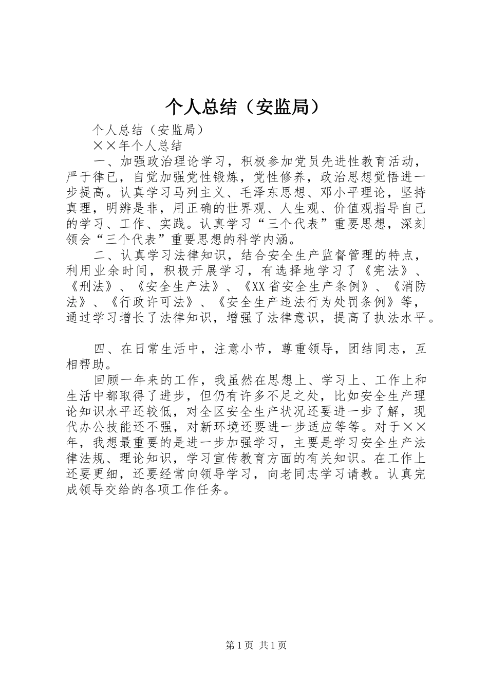个人总结（安监局）_第1页