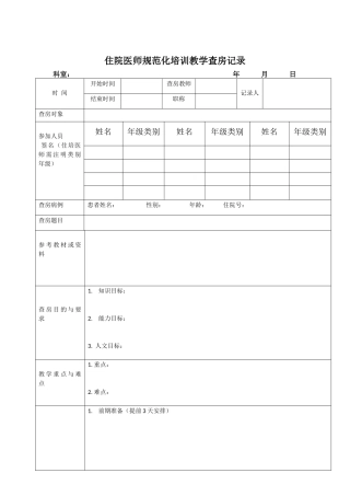 住院医师规范化培训教学查房完美模板