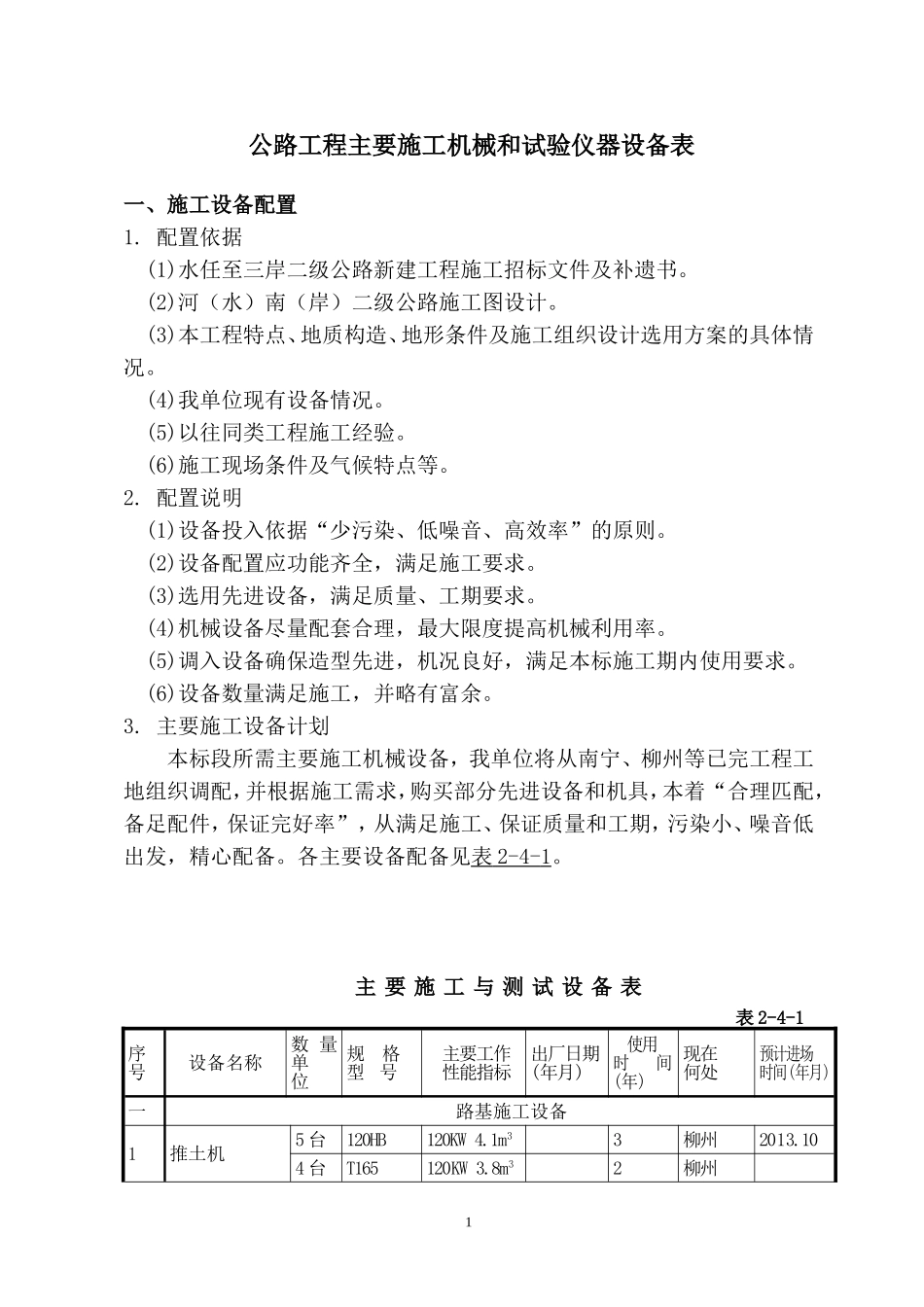公路工程主要施工机械和试验仪器设备表_第1页