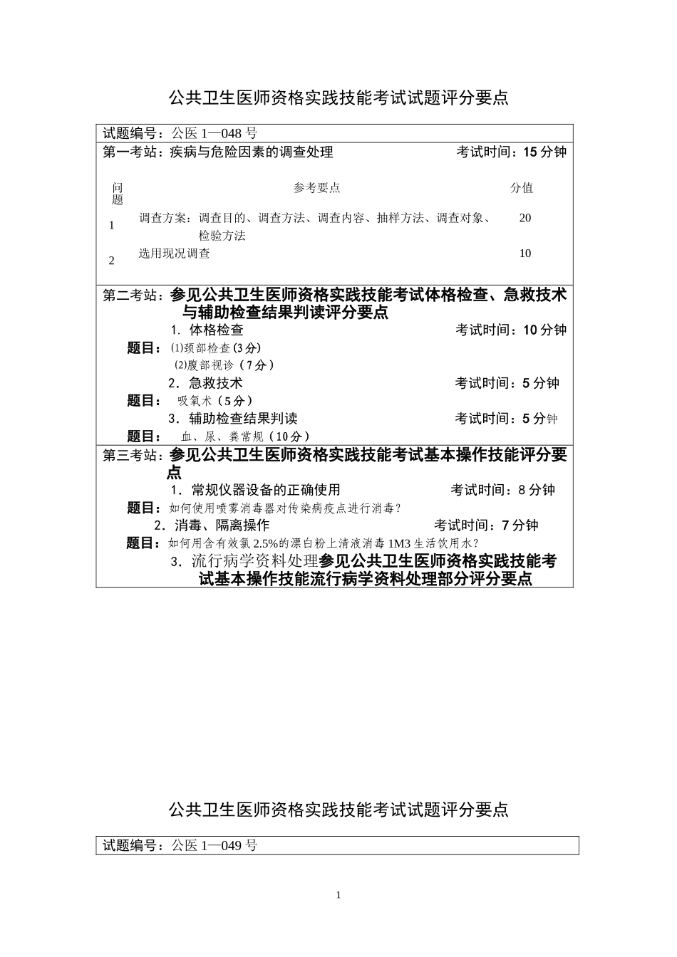公共卫生医师资格实践技能考试试题评分要点2_第1页