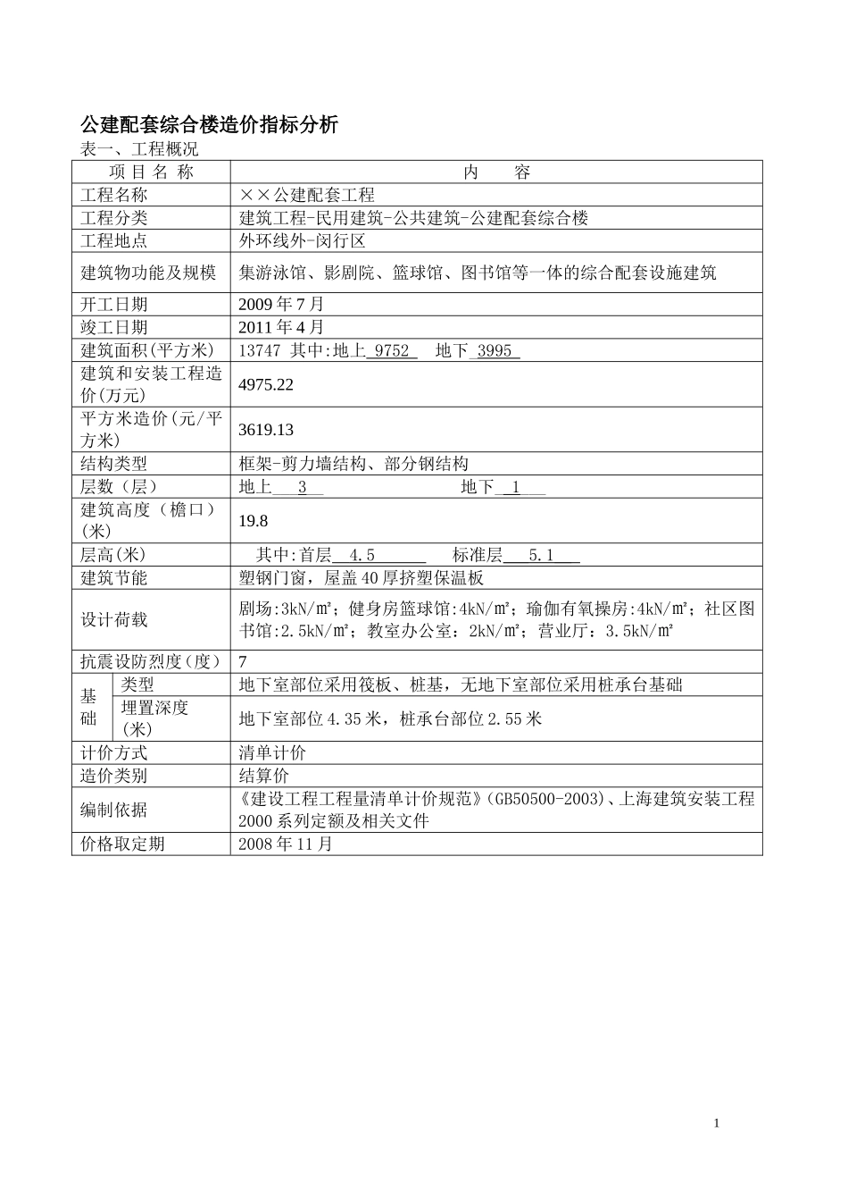 公建配套综合楼造价指标分析_第1页