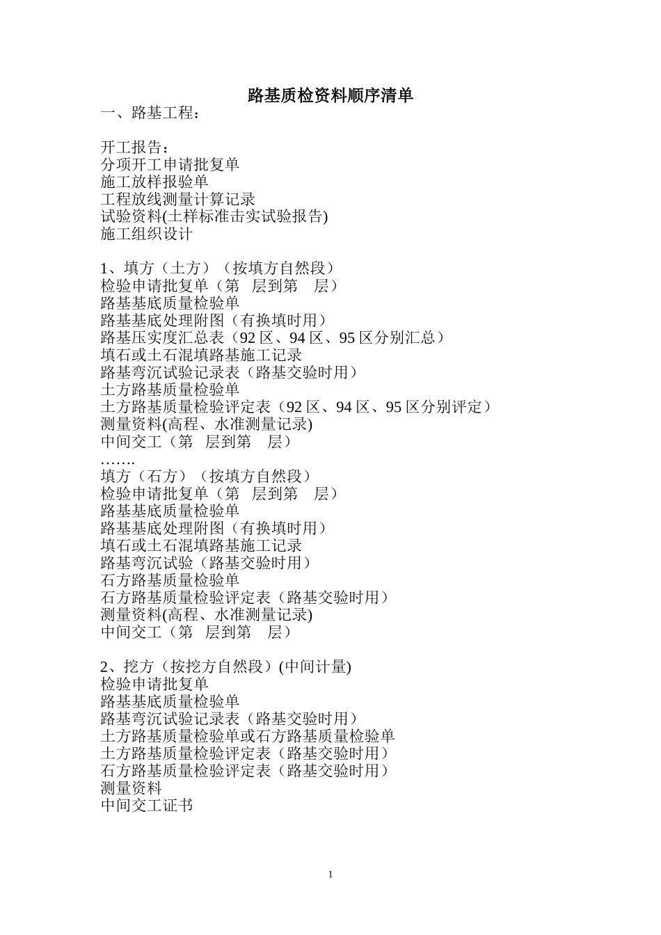 公路乡村道路质检资料顺序清单_第1页